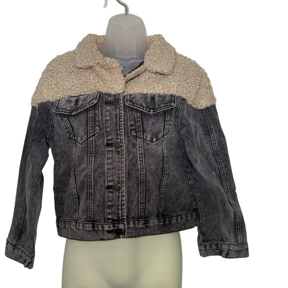 Ava + Kris Sherpa Detail Black Stone Wash Denim Jacket XS - Picture 3 of 6